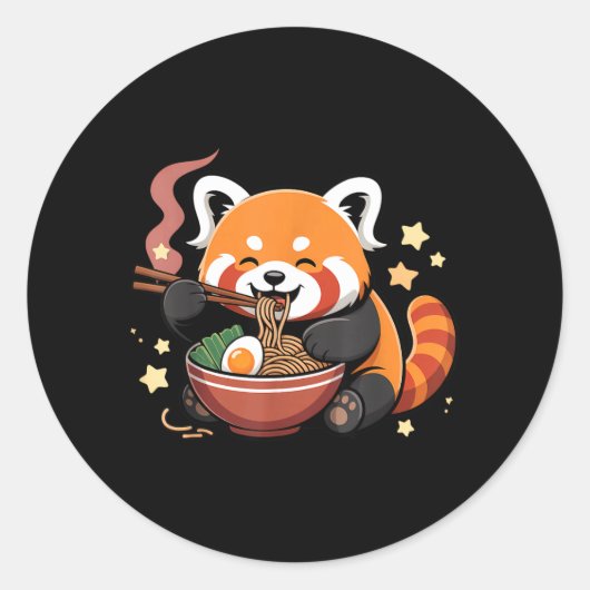 Roter Panda, der Ramen-Nudeln isst Runder Aufkleber (Vorderseite)