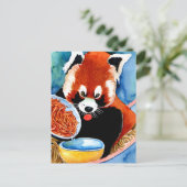 Roter Panda Eating a Bowl of Spaghetti Postcard Postkarte (Stehend Vorderseite)