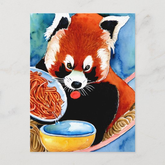 Roter Panda Eating a Bowl of Spaghetti Postcard Postkarte (Vorderseite)