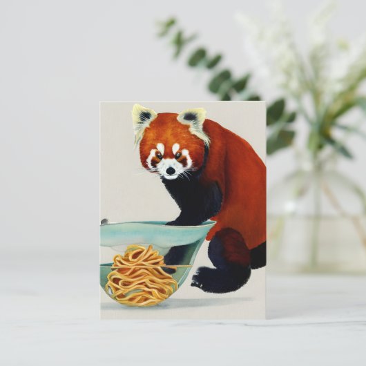 Roter Panda Eating a Bowl of Spaghetti Postcard Postkarte (Stehend Vorderseite)