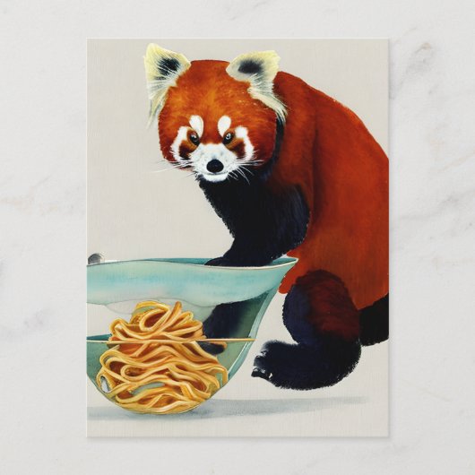 Roter Panda Eating a Bowl of Spaghetti Postcard Postkarte (Vorderseite)