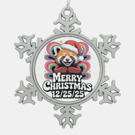 Roter Panda Frohe Weihnachten 12/25/25 Schneeflocken Zinn-Ornament