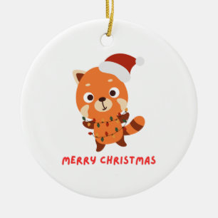Roter Panda Frohe Weihnachten Keramik Ornament