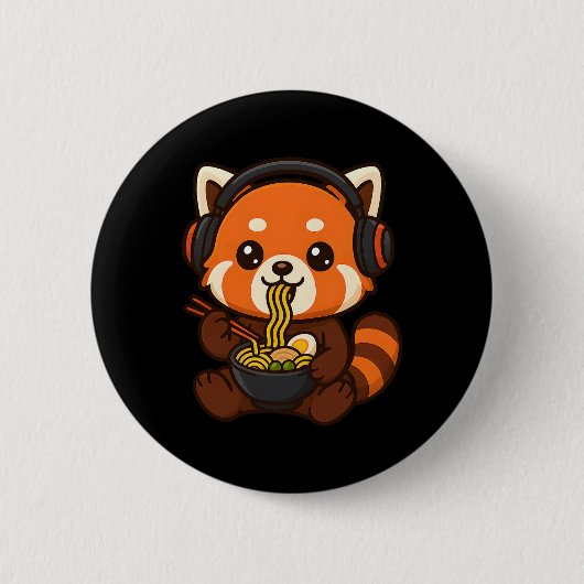 Roter Panda Gaming-Spieler isst Ramen  Button (Vorderseite)
