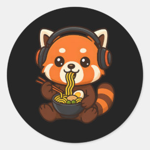 Roter Panda-Gaming-Spieler isst Ramen Runder Aufkleber