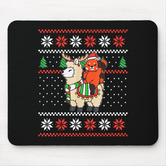 Roter Panda hässlicher Weihnachtspullover Renntier Mousepad (Vorne)