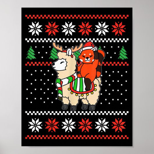 Roter Panda hässlicher Weihnachtspullover Renntier Poster (Vorne)