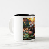 Roter Panda im Lotusteich Zweifarbige Tasse (Vorderseite Links)