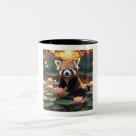 Roter Panda im Lotusteich Zweifarbige Tasse