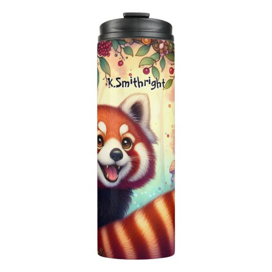 Roter Panda in einem Blumenrahmen Thermosbecher (Vorderseite)