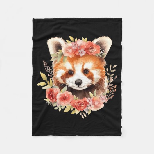 Roter Panda mit Blumenkrone Lustiges Unisex-Design Fleecedecke (Vorderseite)