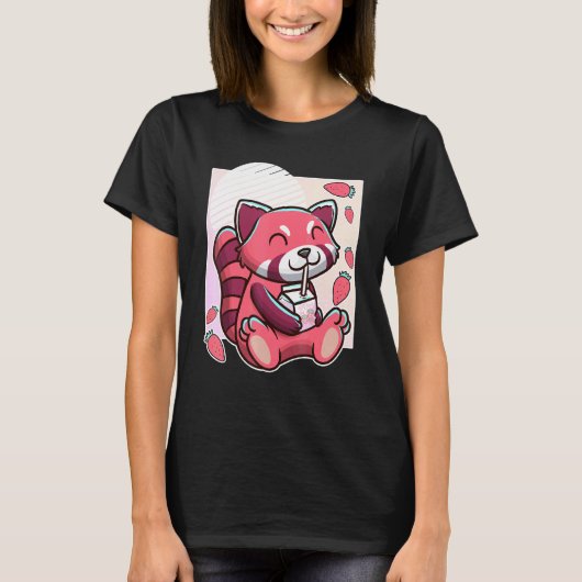 Roter Panda mit Erdbeermilch T-Shirt (Vorderseite)
