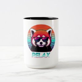 Roter Panda mit Sonnenbrille mit dem Wort Relax Zweifarbige Tasse