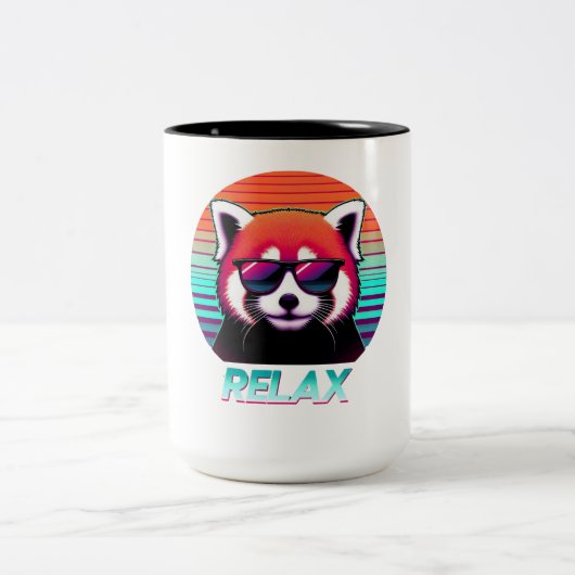 Roter Panda mit Sonnenbrille mit dem Wort Relax Zweifarbige Tasse (Mittel)