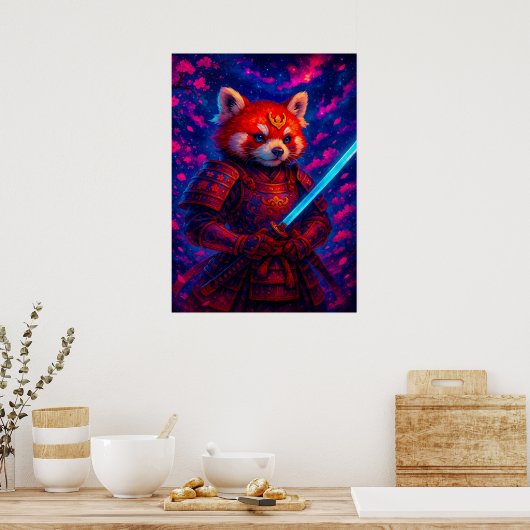 Roter Panda Samurai mit Gflüsterer Katana-Fantasie Poster (Küche)