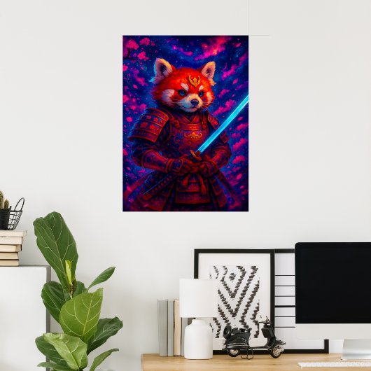 Roter Panda Samurai mit Gflüsterer Katana-Fantasie Poster (Heimbüro)