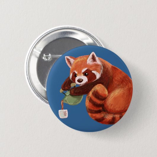 Roter Panda-Tee-Zeit Button (Vorne & Hinten)