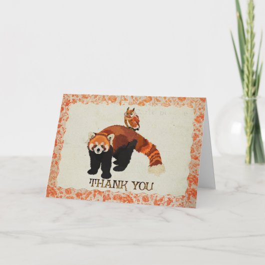 Roter Panda u. Eule danken Ihnen zu kardieren Dankeskarte (Vorderseite)