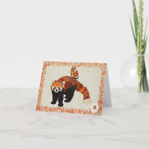 Roter Panda-u. Eulen-Monogramm Notecard
