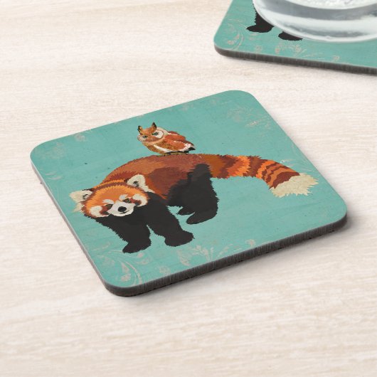 Roter Panda-u. Eulen-Untersetzer Untersetzer (Linke Seite)