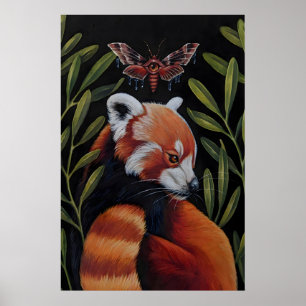 Roter Panda und Nachtfalter- Giclee-Druck vom Orig Poster