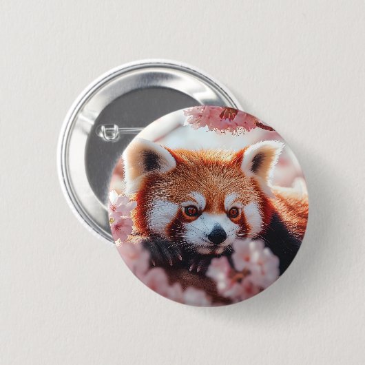 Roter Panda unter den Kirschblüten Button (Vorne & Hinten)