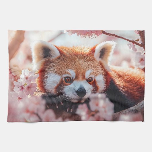 Roter Panda unter den Kirschblüten Geschirrtuch (Horizontal)