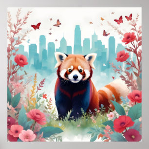 Roter Panda Vintager Tierpark Wald Stadt Kunst Poster