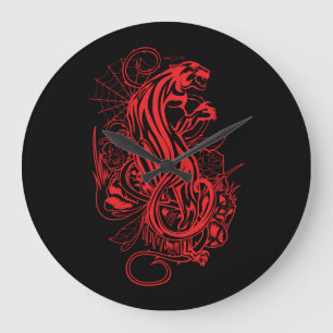 Roter Panther Gothic-Tätowierungsstil Dunkle Ästhe Große Wanduhr