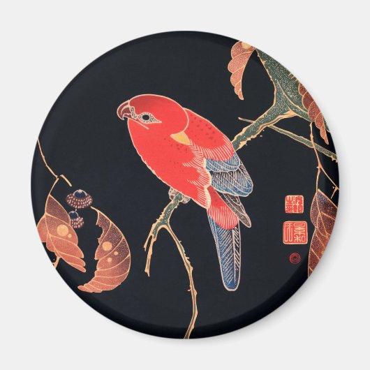 Roter Papagei am Zweig eines Baumes von Ito Jakuch Magnet (Vorne)