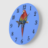 Roter Papagei Blauer Hintergrund Große Wanduhr (Winkel)