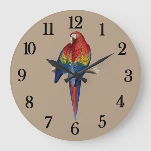 Roter Papagei Große Wanduhr (Vorderseite)