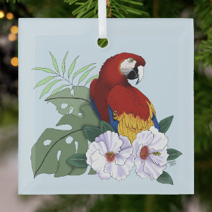 Roter Papagei Tropischer Vogelsittich Ornament Aus Glas