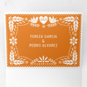 Roter Papel Picado liebt Vögel Hochzeit Dreifach Gefaltete Einladung (Innen Erste Seite)