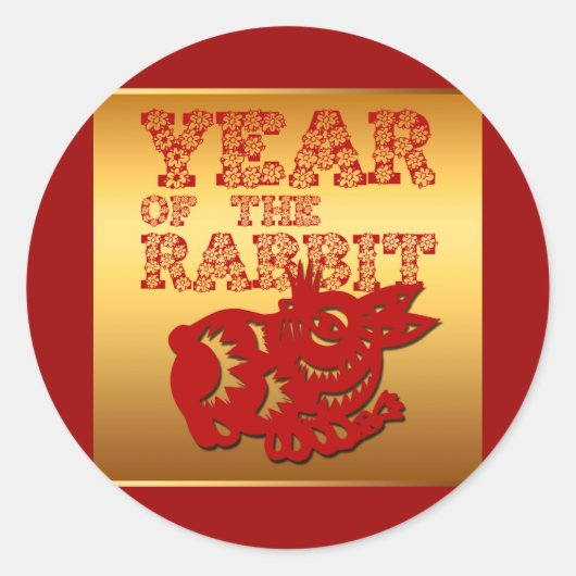 Roter Papercut Floral Kaninchen Jahr Zodiac R Stic Runder Aufkleber (Vorderseite)