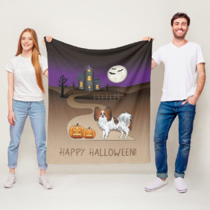Roter Papillon Hund und Halloween Spuk Haus Fleecedecke