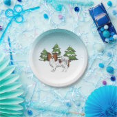 Roter Papillon Niedlicher Hund im Winterwald Pappteller (Party)