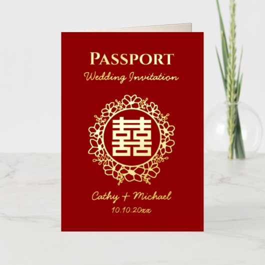 Roter Pass Logo chinesische Hochzeitseinladung (Vorderseite)