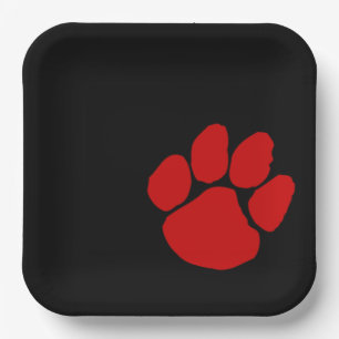 Roter Pawprint auf Tellern mit dem Black Paper Par Pappteller
