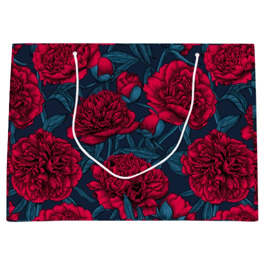 Roter Peelinggarten auf dunkelblau Große Geschenktüte (Vorderseite)