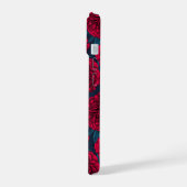 Roter Peelinggarten auf dunkelblau iPhone 15 Hülle (Linke Seite)