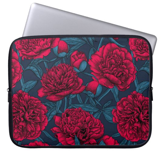 Roter Peelinggarten auf dunkelblau Laptopschutzhülle (Vorderseite)