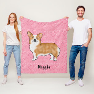 Roter Pembroke walisischer Corgi auf rosa Herzen m Fleecedecke