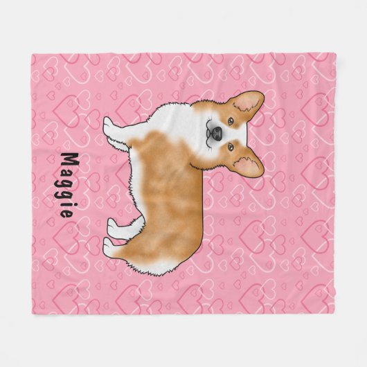 Roter Pembroke walisischer Corgi auf rosa Herzen m Fleecedecke (Vorderseite (Horizontal))