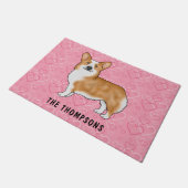 Roter Pembroke walisischer Corgi auf rosa Herzen m Fußmatte (Schrägansicht)