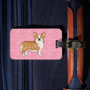 Roter Pembroke Walisischer Corgi auf rosa Herzen m Gepäckanhänger