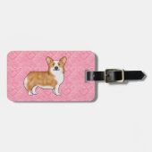 Roter Pembroke Walisischer Corgi auf rosa Herzen m Gepäckanhänger (Vorderseite horizontal)