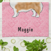 Roter Pembroke walisischer Corgi auf rosa Herzen m Geschirrtuch (Gefaltet)