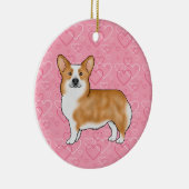 Roter Pembroke walisischer Corgi auf rosa Herzen m Keramik Ornament (Rechts)
