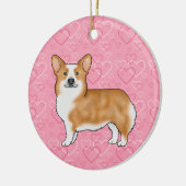 Roter Pembroke walisischer Corgi auf rosa Herzen m Keramik Ornament (Links)